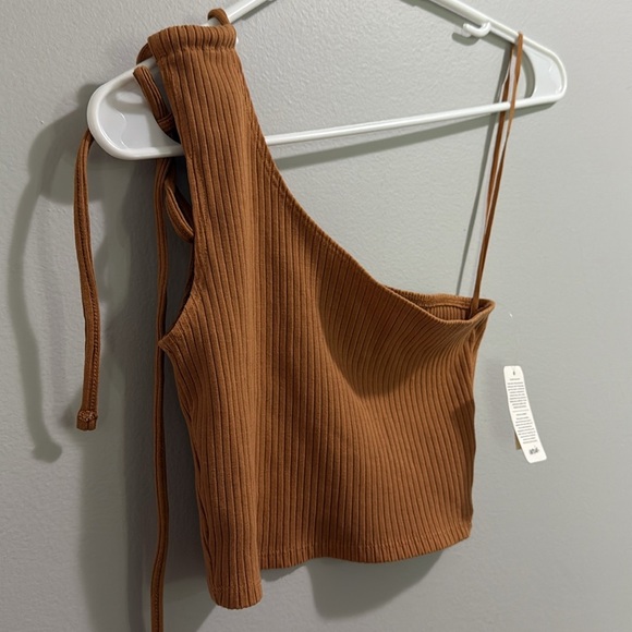 Aerie Rebel Tie Cropped Knitted One Shoulder Ribbed Tank Top - Picture 4 of 7